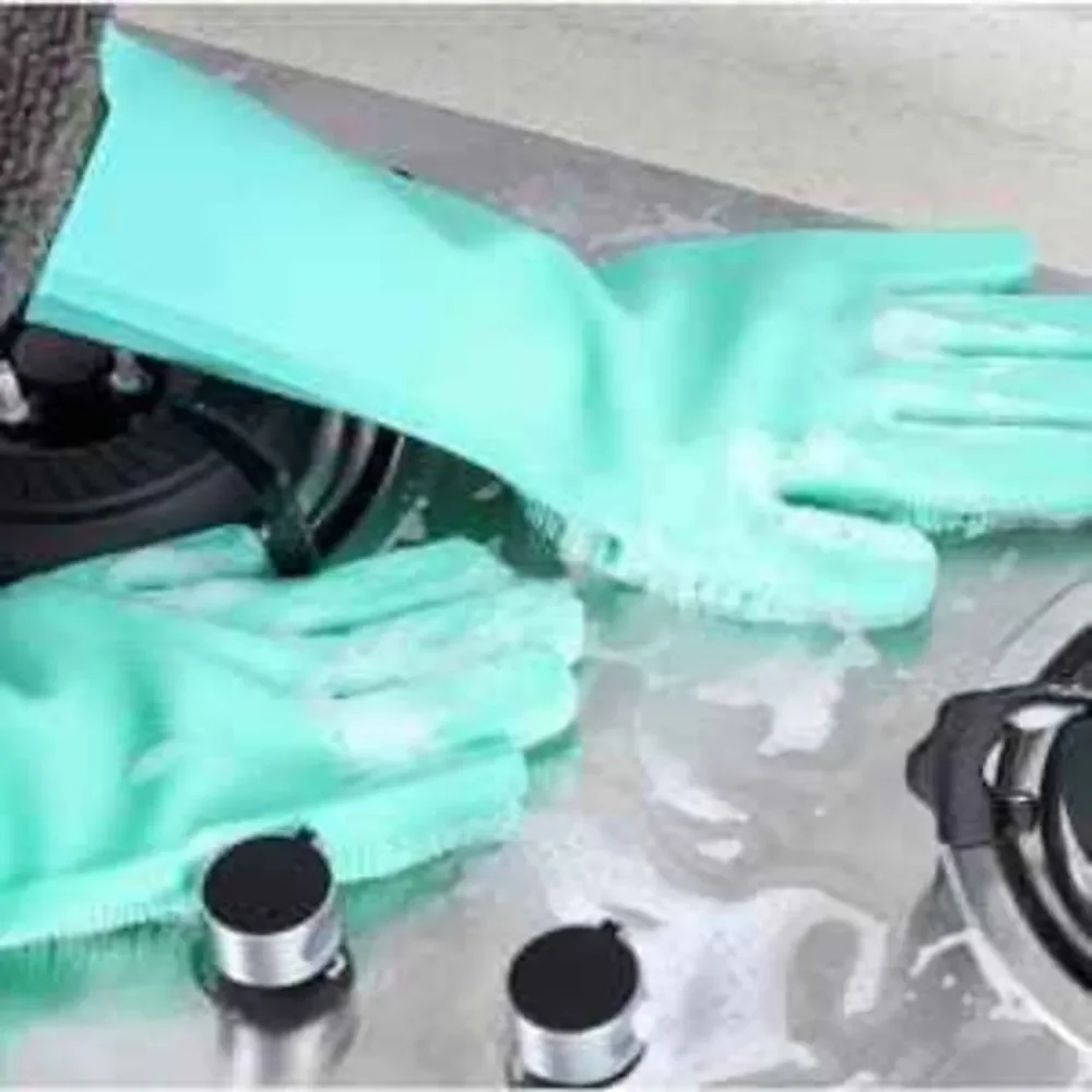 Magic Dishwashing Cleaning Sponge Gloves Reusable Silicone Brush Scrubber Gloves